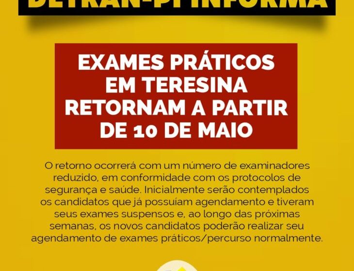  Detran retoma exames práticos em Teresina a partir do dia 10 de maio