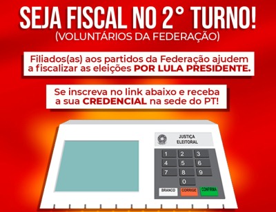  Faça aqui a sua inscrição para atuar como fiscal no segundo turno das eleições!